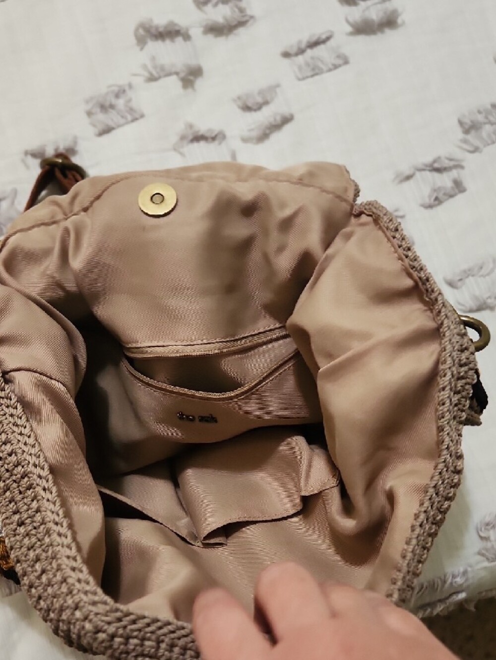 The Sak, Sayulita Crochet Flap Backpack Sand Neutral Patch, Medium - Picture 15 of 15
